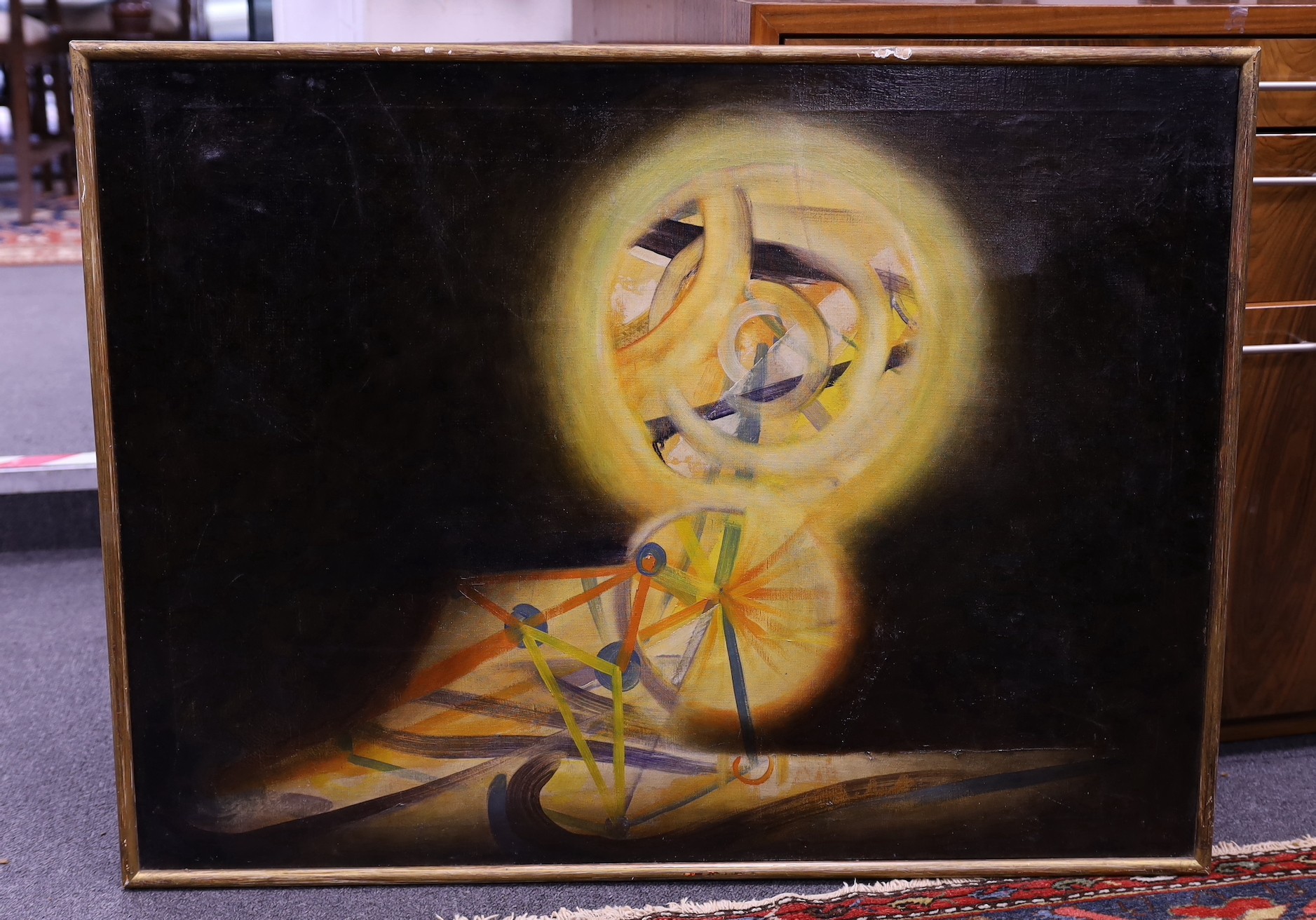 Robin Baring (b.1931), oil on canvas, The Golden Spheres, signed and dated 1966, Crane Kalman Gallery label verso, 67 x 91 cm